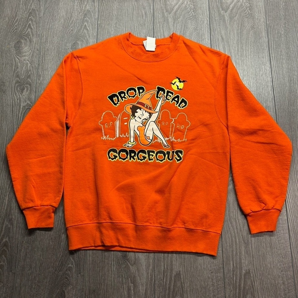 Vintage Betty Boop Halloween Sweatshirt Orange Drop Dead Gorgeous Medium 90s